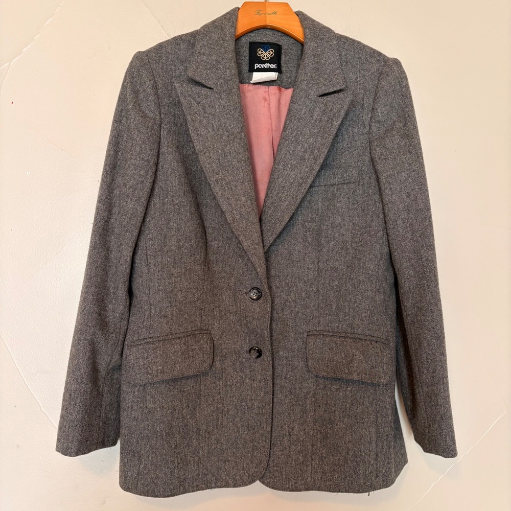 Vintage 70s Pantner 100% Wool Blazer Gray Single Breasted‎ Notch lapel tailored